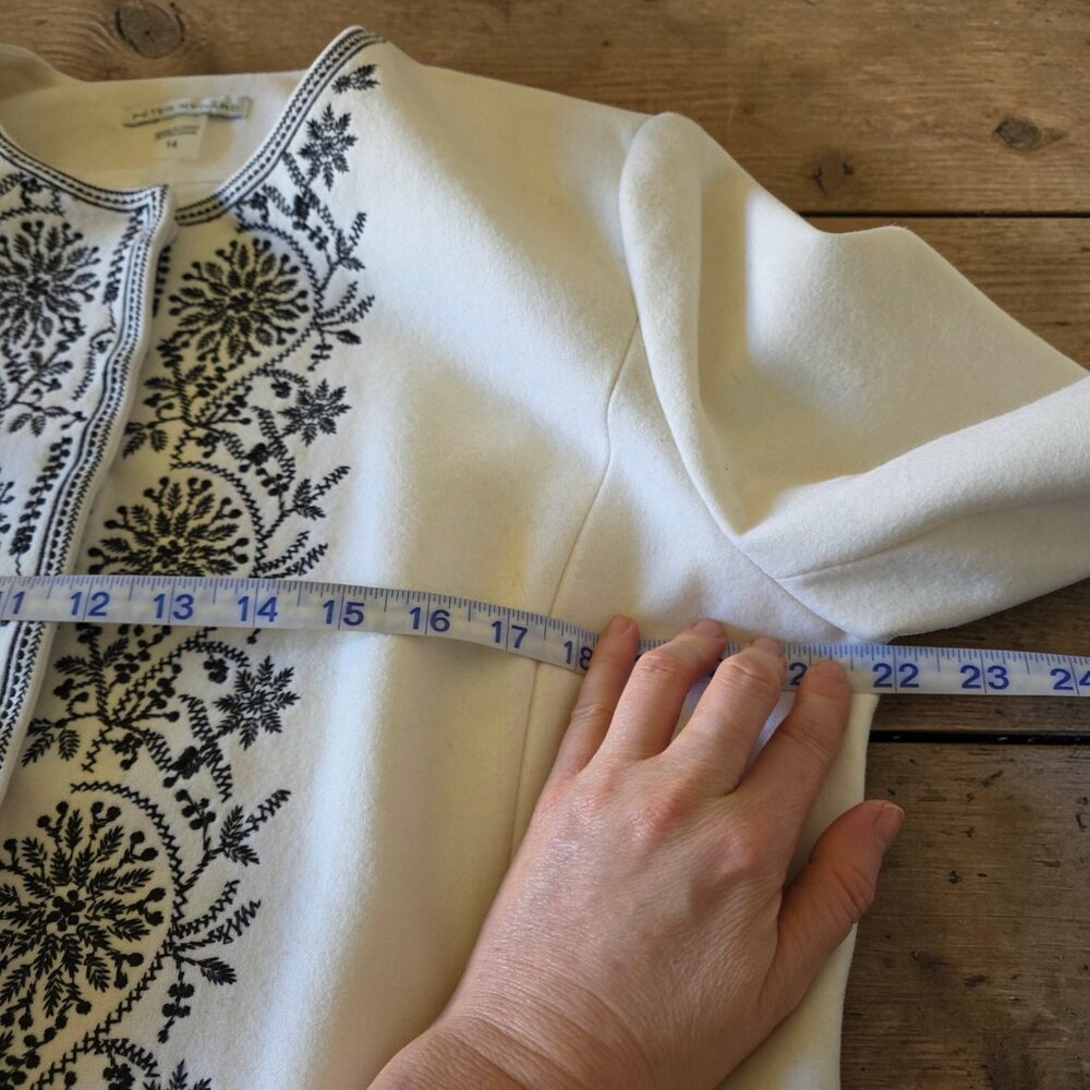 Peter Nygard Ivory Wool Embroidered Coat 14 Boho Folk Jacket Longline Tunic L - Picture 16 of 16